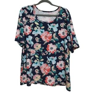 Time‎ & Tru Blouse Woman XXXL (22) Navy Multicolor Floral Boho Beach Vacation